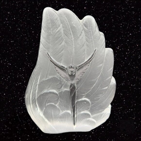 Clear Frosted Feather Shaped Glass Paperweight With Angel In The Middle Thick - Picture 11 of 11